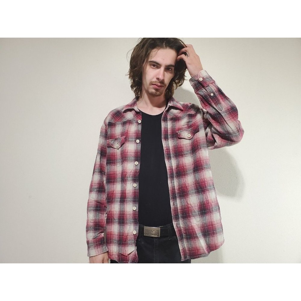 Bailey's PT Flannel Button Up Shirt Red Black Cream Plaid Men's Size L